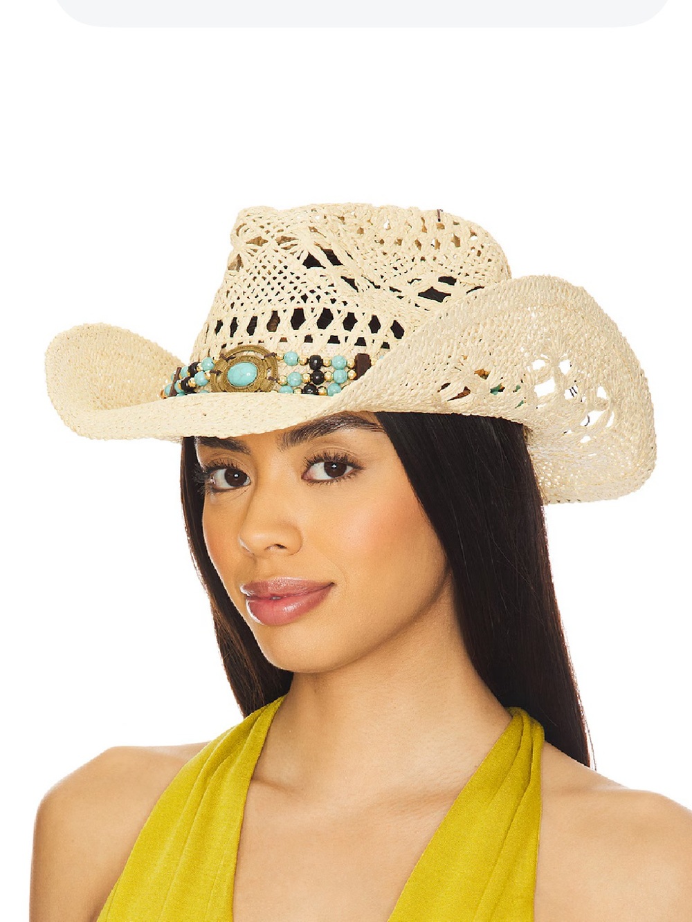 LOVERS + FRIENDS OLIVIA HAT Straw Crochet Cowboy western Revolve one size